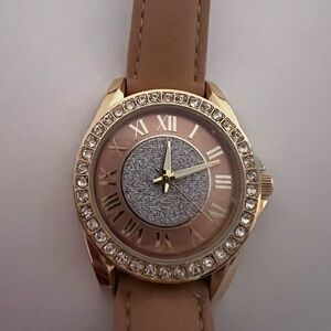Ladies Kessaris Beautiful Round Gold Tone Sparkly CZ Bezel Watch KS-1217